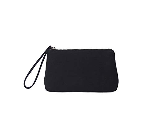 Canvas Wristlet Bag Large Clutch Wallet Purse Zipper Pouch Handbag Organizer (Black)