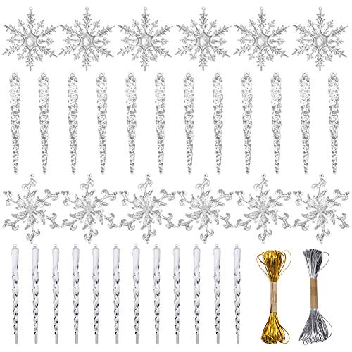 Christmas Snowflake Decorations, 4inch Icicles Ornaments Set Clear Snowflake Acrylic Christmas Ornaments for Santa Outdoor Party Tree Decoration Craft 36pcs