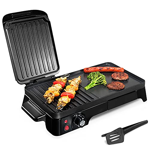 2-in-1 Panini Press Grill Gourmet Sandwich Maker & Griddle, Nonstick Coating, Temperature Control, Oil Tray, Countertop Removable Drip Tray 1500W – NutriChef