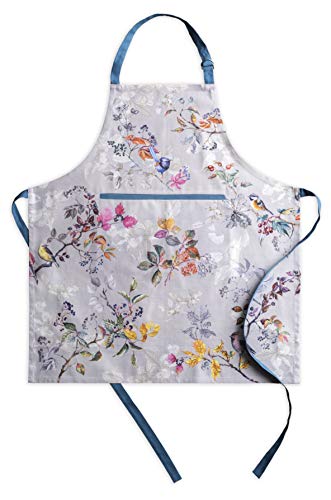 100% Cotton Kitchen Apron Equinoxe Maison d’ Hermine 1 Piece Adjustable Neck Strap Apron, with Center Pocket & Long Ties for Chef, Women & Men Party use Thanksgiving/Christmas (Grey, 27.50″x31.50″)