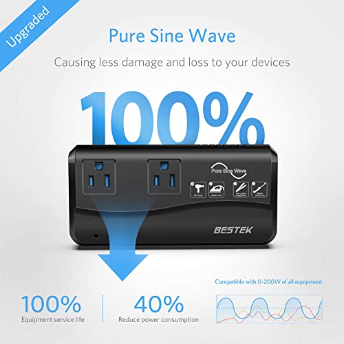 [Pure Sine Wave] BESTEK 200W Voltage Converter 220v to 110v, with QC 3.0 Port Power Converter Adapter Combo for International Travel Overseas in European/UK/Ireland/Australia and More | The Storepaperoomates Retail Market - Fast Affordable Shopping
