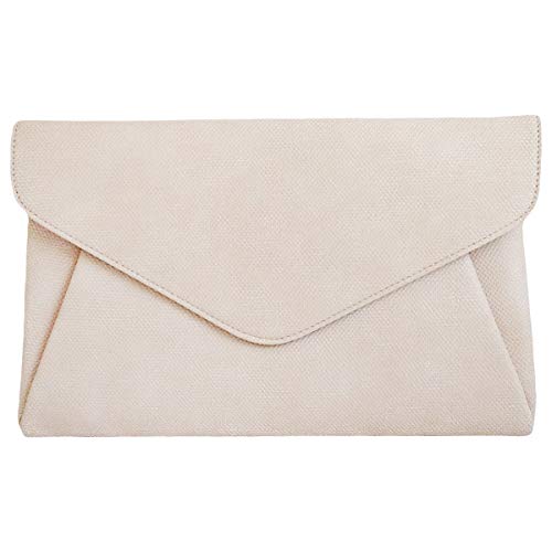 Synthetic Leather Double Pocket Envelop Clutch, Beige