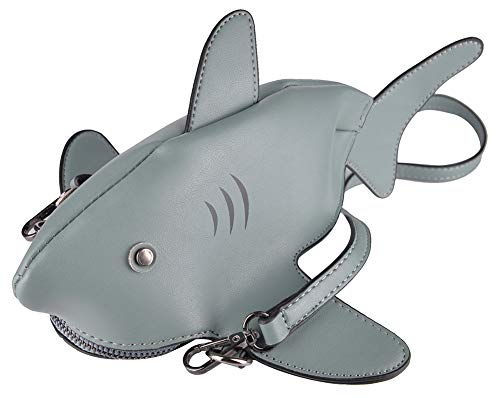 QZUnique Shoulder Handbags Women Cute 3D Shark Purse Animal Style Bags Zipper Crossbody Bag Clutch Messenger Wallet Grayish Blue