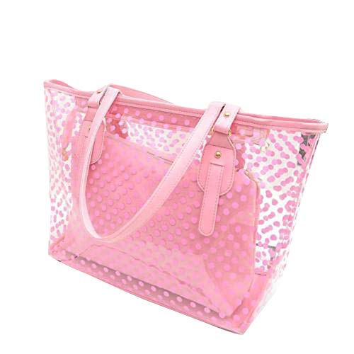 L-COOL PVC Tote Candy Color Clear Shoulder Bag Waterproof Beach Bags Large Transparent Handbags With Interior Pocket For Women (Pink)