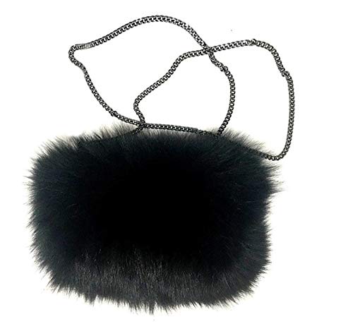 Women’s Fox Fur Purse Handbag Hand Muff Crossbody Black