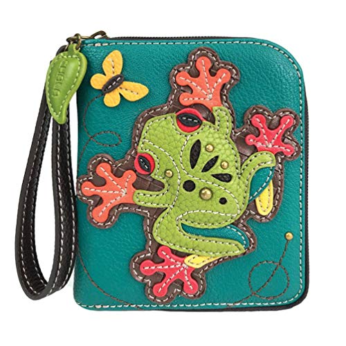 Chala Group Frog Zip-Around Wallet/Wristlet, Gift for Frog Lovers, Turquoise, 5″ x 6″ x 1″