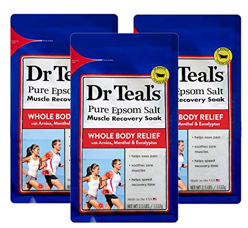 Dr. Teal’s Epsom Salt – Muscle Recovery Soak – Whole Body Relief with Arnica, Menthol, Eucalyptus – 2.5lb Bag (Pack of 3)