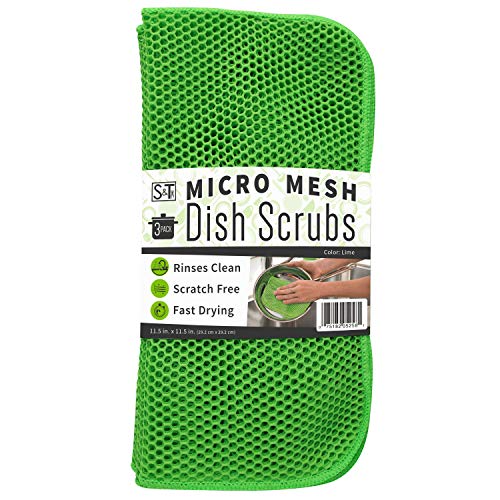 S&T INC. Micro Mesh Fast Drying Kitchen Dish Cloths, Lime Green, 11.5 Inch x 11.5 Inch, 3 Pack