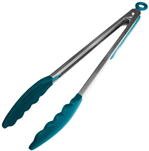StarPack Premium Silicone Kitchen Tongs 12-Inch- Stainless Steel with Non-Stick Silicone Tips, High Heat Resistant to 600°F, For Cooking, Serving, Grill, BBQ & Salad (Teal Blue)