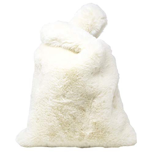 Me Plus Soft Faux Fur Pull Through Strap Slouchy Wrist Fashion Tote Bag (Ivory)