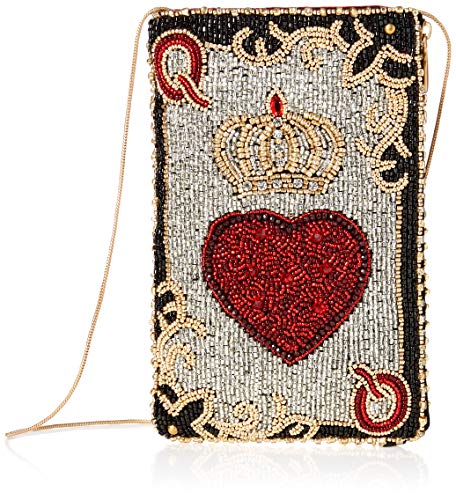 Mary Frances Queen of Hearts Beaded Playing Card Crossbody Phone Bag, silver