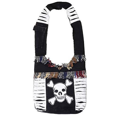 Bohemian Hippie Crossbody Shoulder Bag Sling Cotton Handmade Variety Patterns (2005 – Skull)