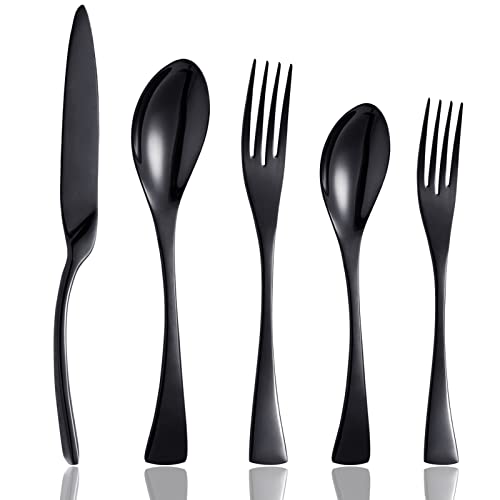 Culterman 20 Piece Black Flatware Silverware Cutlery Sets, unique modern look, Home & Kitchen Stainless Steel Dinnerware/Tableware/Utensils Sets For 4, Include Knives/Forks/Spoons Dishwasher Safe