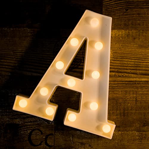 Foaky LED Letter Lights Sign Light Up Letters Sign for Night Light Wedding/Birthday Party Battery Powered Christmas Lamp Home Bar Decoration(A)