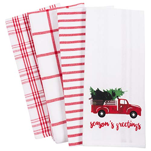 KAF Home Pantry Kitchen Holiday Dish Towel Set of 4, 100-Percent Cotton, 18 x 28-inch (Vintage Red Christmas Truck)