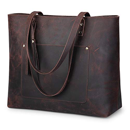 S-ZONE Women Vintage Genuine Leather Shoulder Tote Bag Large Work Purse Handbag