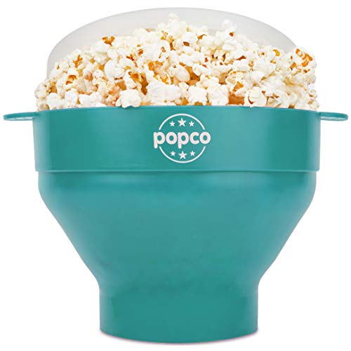 The Original Popco Silicone Microwave Popcorn Popper with Handles, Silicone Popcorn Maker, Collapsible Bowl Bpa Free and Dishwasher Safe – 15 Colors Available (AQUA)…