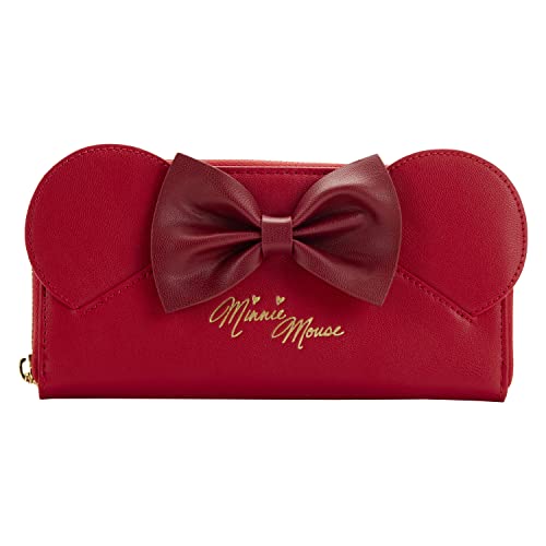 Loungefly Disney Minnie Mouse Red Faux Leather Wallet with Embellished Ears and Bow