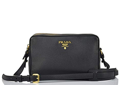 Prada Women’s Black Bandoliera Vitello Phenix Leather Crossbody Bag 1BH079