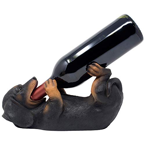 Dachshund Weiner Dog Puppy Wine Bottle Holder Statue with Decorative Tabletop Wine Rack Display Stand for Home Bar Decorations or Canine Kitchen Counter Décor As Whimsical Gifts for Pet Owners
