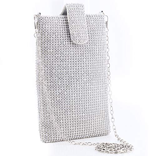 Evening Handbags Clutch Purses for Women Crystal Rhinestone Small Crossbody Bag Cell Phone Purse Wallet in Silver