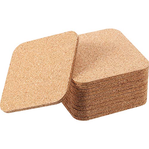 12 Pieces Square Cork Coasters Wooden Thick Drink Coasters 4×4 Inch for Kitchen Restaurant Home Bar Cafe Wedding Supplies