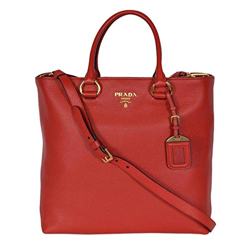 Prada Women’s Red Vitello Phenix Leather Shopping Tote Handbag 1BG865