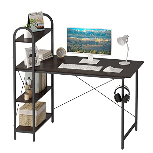 HOME BI Computer Desk with Storage Shelves 47 inch, Reversible Study Writing Table with Adjustable Bookshelf, Mordern Small Desk for Home,Office,Bedroom,Black