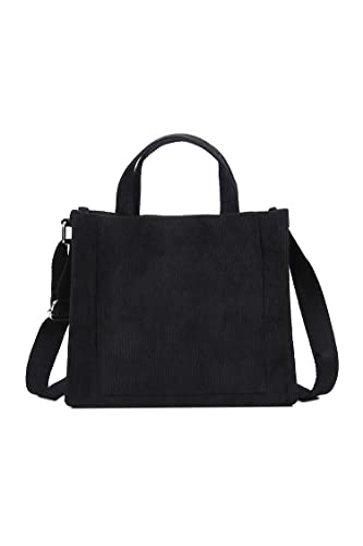 Danling&Unique Women/Girls Small Corduroy Pocket Tote Bag Mini Top Handle Bag Casual Shoulder Bag Handbag Crossbody Bag black