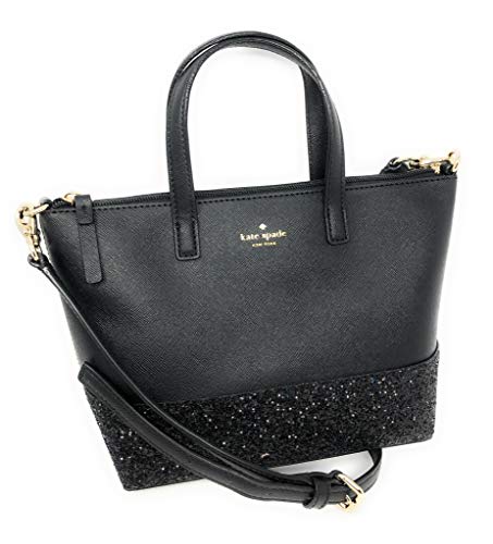 Kate Spade New York Ina Greta Court Glitter Crossbody Bag Top Handle Handbag (Black)