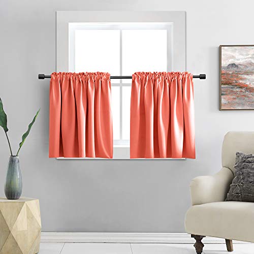 DONREN Room Darkening Half Curtains for Small Windows – Cabinet Curtain Tiers for Kitchen with Rod Pocket (Coral,42 x 30 Inch Length,2 Panels)