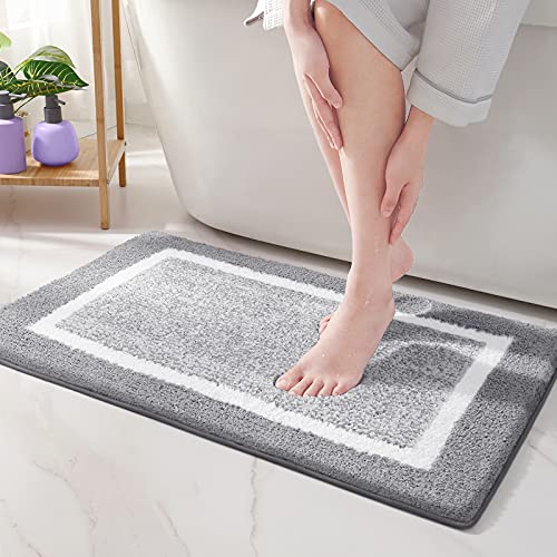 Color G Bathroom Rug Mat, Ultra Soft and Water Absorbent Bath Rug, Bath Carpet, Machine Wash/Dry, for Tub, Shower, and Bath Room (20″x29″,Grey and White)
