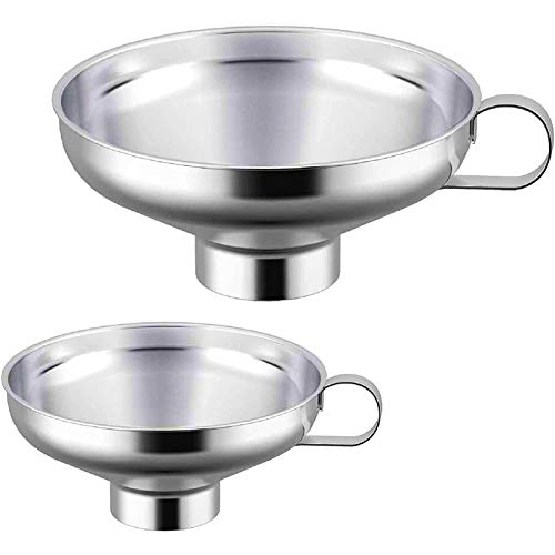 Canning Funnel,Wide-Mouth Mason Jar Canning Funnel with Handle for Wide and Regular Jar,Stainless Steel Kitchen Funnel Set(Large Neck 2.1”&Small Neck 1.4”)