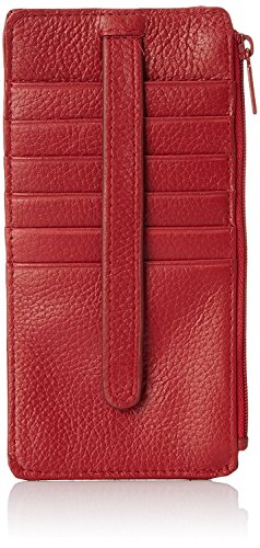 Buxton Womens Leather 3 in 1 Thin Credit Card Case Wallet/Change Purse/Id Holder (Red-RFID Protected)