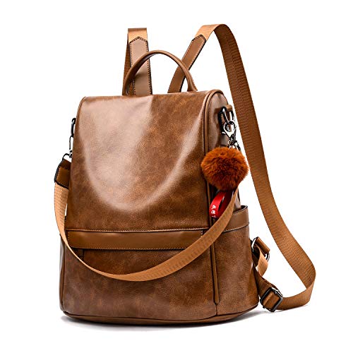 Women Backpack Purse PU Leather Anti-theft Casual Shoulder Bag Fashion Ladies Satchel Bags(Tan)