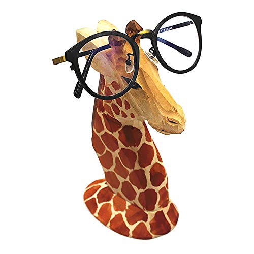 TANG SONG Creative Wood Hand Carved Eyeglass Holder Handmade Nose Giraffe Stand for Office Desk Home Decor Gifts