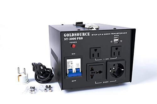 3000W ST-Pro Auto Step Up & Step Down Voltage Transformer Converter, Heavy-Duty AC 110/220V Converter with US Standard, Universal, Schuko AC Outlets & DC 5V USB Port by Goldsource [3-Year Warranty]
