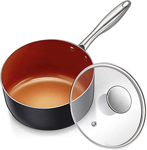 MICHELANGELO 3 Quart Saucepan with Lid, Ultra Nonstick Coppper Sauce Pan with Lid, Small Pot with Lid, Ceramic Nonstick Saucepan 3 quart, Small Sauce Pot, Copper Pot 3 Qt, Ceramic Sauce Pan 3 Quart