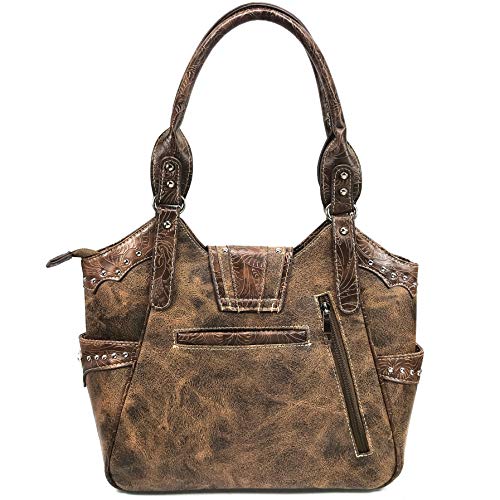 Justin West American Albino Floral Embroidery Buckle Shoulder Concealed Carry Handbag Purse (Chocolate Purse and Wallet Set) | The Storepaperoomates Retail Market - Fast Affordable Shopping