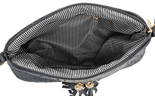 SG SUGU Crocodile Pattern Lightweight Medium Dome Crossbody Bag Shoulder Bag with Tassel | Black | The Storepaperoomates Retail Market - Fast Affordable Shopping