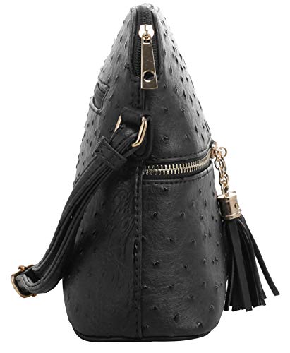 SG SUGU Crocodile Pattern Lightweight Medium Dome Crossbody Bag Shoulder Bag with Tassel | Black | The Storepaperoomates Retail Market - Fast Affordable Shopping