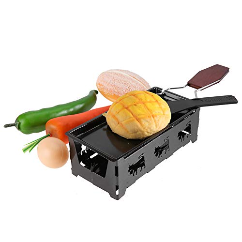 Portable Candlelight Cheese Raclette Non Stick Rotaster Baking Tray Stove Set Carbon Steel Home Kitchen Grilling Tool with Wood Handle | The Storepaperoomates Retail Market - Fast Affordable Shopping