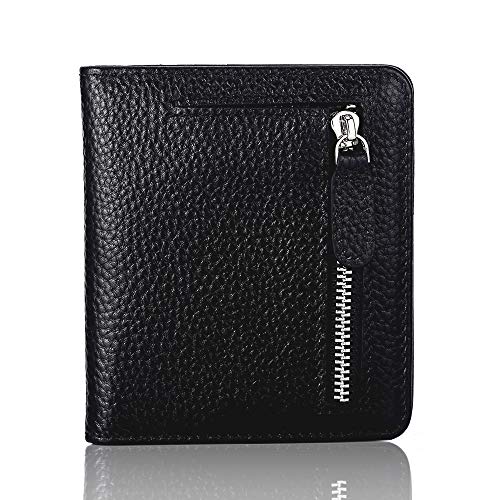 FUNTOR Small Wallets for Women, Ladies Small Compact Bifold Pocket RFID Blocking Genuine Leather Wallet for Women, Black