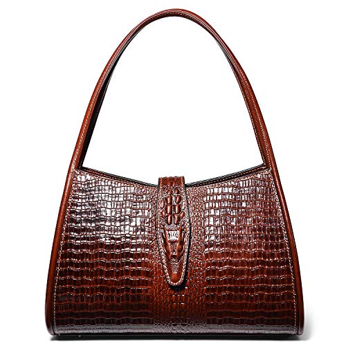 PIJUSHI Designer Shoulder Purses Crocodile Handbags for Women Leather Hobo Shoulder Bags (68022 Brown)