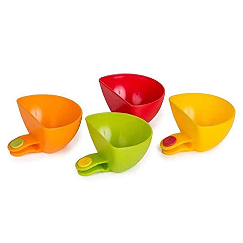 4PCS Dip Clip Bowl Holder Can Bowl Tray Salt Plate Cup, Kitchen Restaurant Serving Dish Sauce Dipping Colorful Table Bowls (Red,Yellow,Green,Orange)