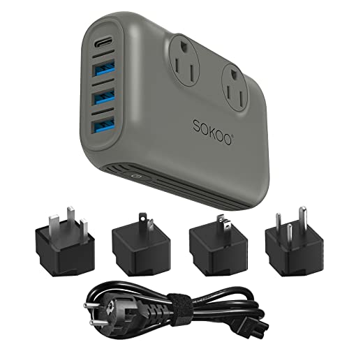 SOKOO 230-Watt Step Down 100-220V to 110V Voltage Converter, International Power Converter /Travel Adapter- Use for EU/UK/AU/US/India More Than 150 Countries, USB Quick Charger 3.0 Grey