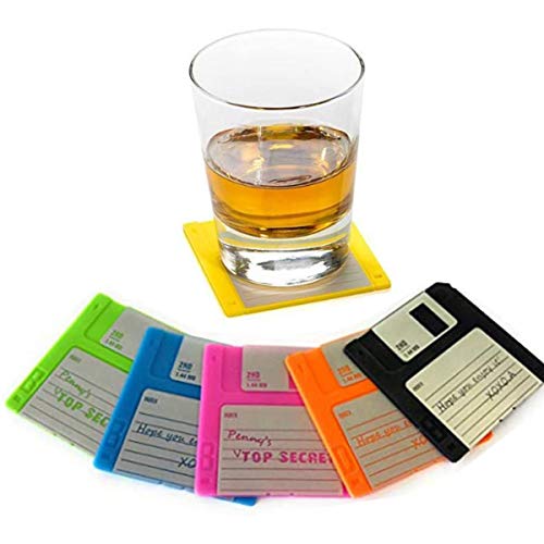 Set of 6 Cute Silicone Floppy Disk Coasters – Funny & Colorful Record Decoration Disk Furniture – Creative Retro Drinks Equipment Music Ideas for Bar – Mini Decor Drink Cup Stuff Holder Tool