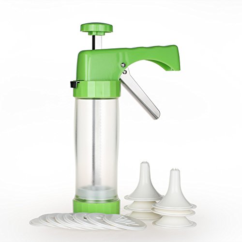 Ourokhome Cookie Press Maker Machine – Icing Gun Kit with 16 Discs and 6 Decoration Tips for Home DIY (Green)