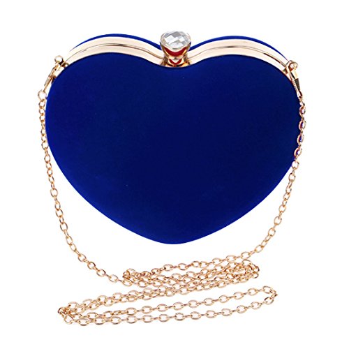 Goodbag Heart Shaped Evening Purse Velvet Clutch Purse Solid Evening Bag, Blue