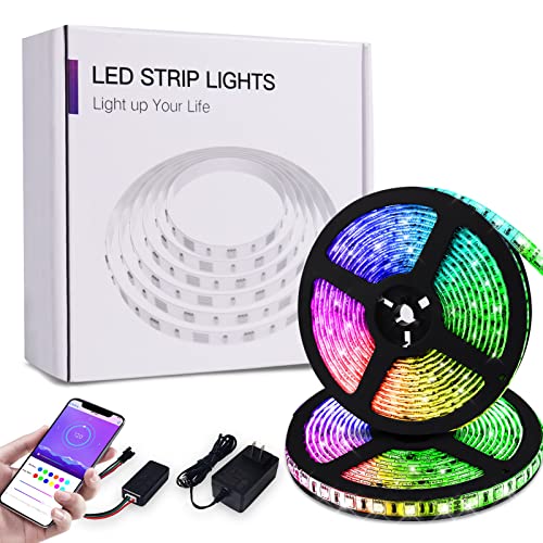 KORJO Dream Color LED Strip Lights, 32.8ft/10M Bluetooth LED Chasing Light with APP, 12V 300 LEDs 5050 RGB Color Changing Rope Light Kit, Flexible Led Strip Lighting for Home Kitchen